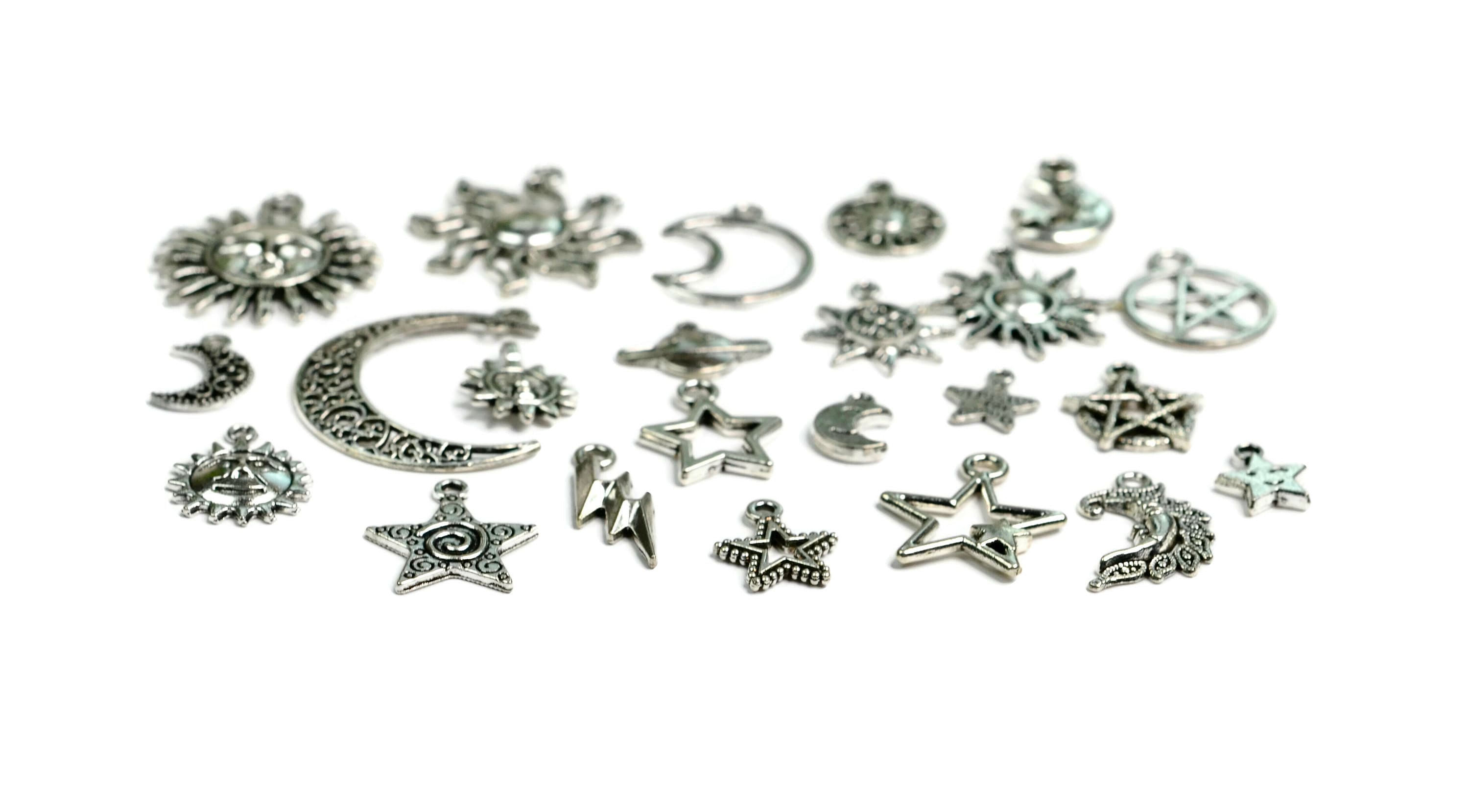 Willbond 108 Pieces Jewelry Charms, Mixed Antique Silver Sun Stars Moon  Charms on eBid United States