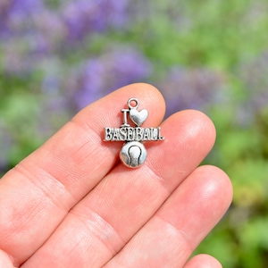 BULK 20  I Love Baseball Silver Tone Charms SC1231