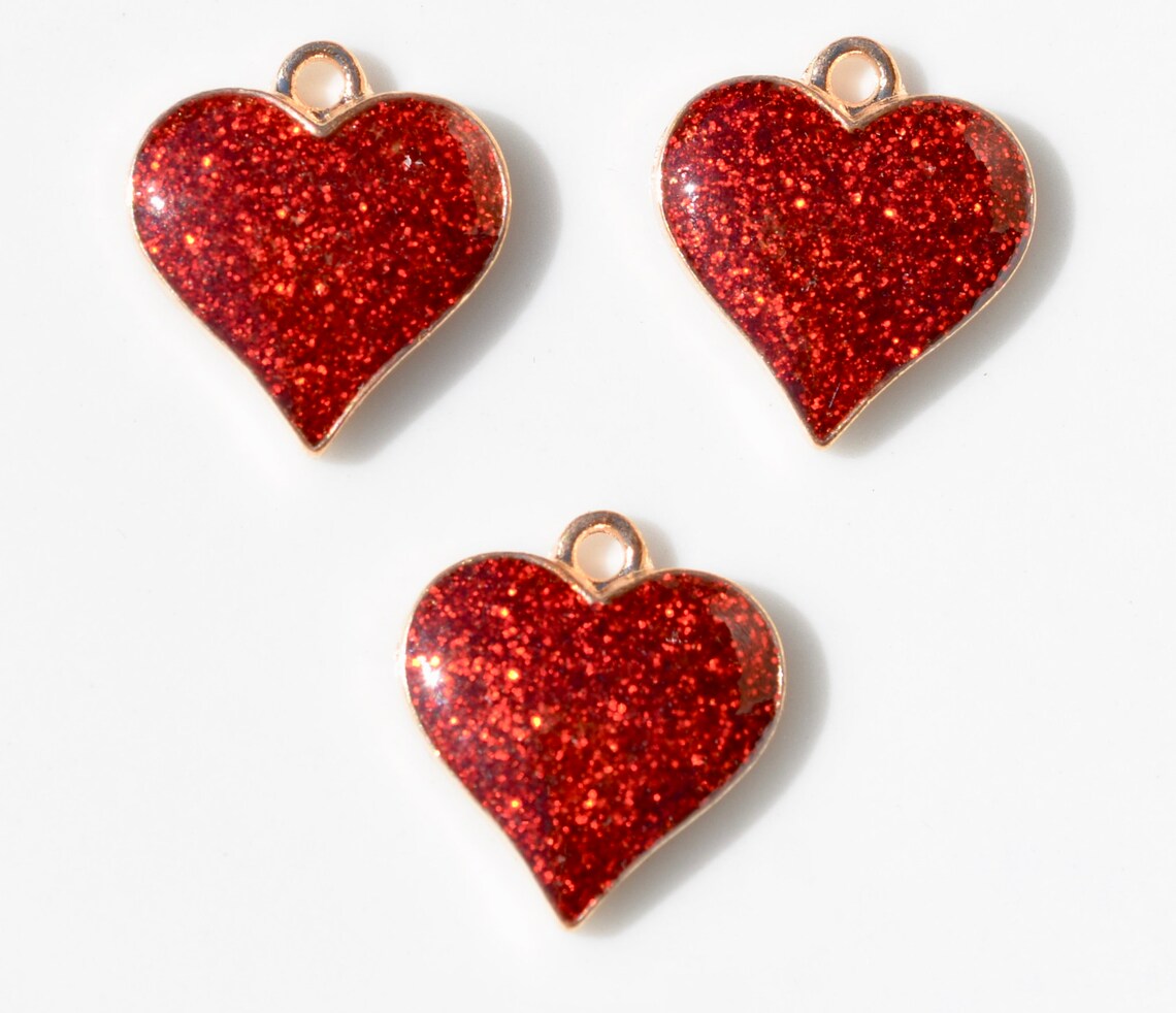 1 Red Glitter Heart Gold Tone Charm GC6600 - Etsy
