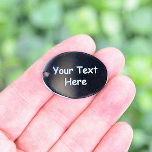 Personalized Gunmetal Stainless Steel 35mm Charm, Laser Engrave, Choose Your Font, Large Round Pendant EB184E
