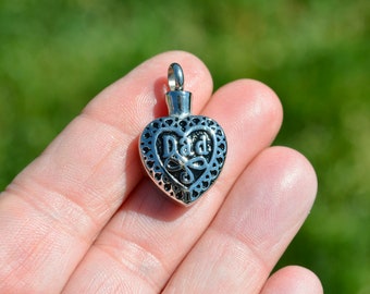 Personalized Titanium Steel Cremation Dad Heart Urn Pendant with Necklace Chain, Choose your Font and Message U102