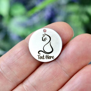 Cat with Your Custom Name or Message Custom Laser Engraved Stainless Steel Charm CC1250