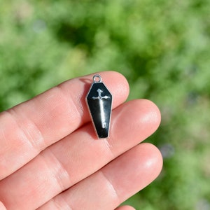 1 Coffin Black Enamel Silver Tone Charm SC3647