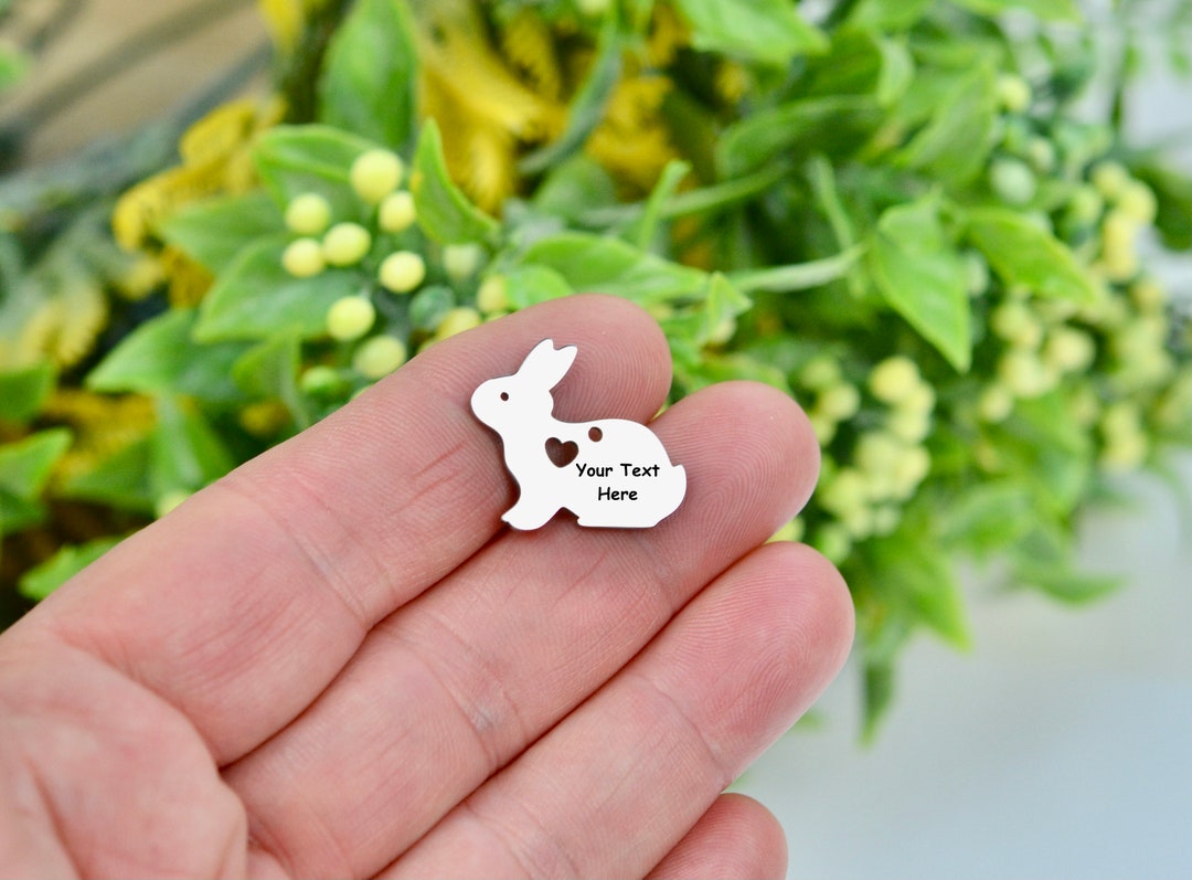 Personalized Stainless Steel Custom Laser Engraved Bunny Rabbit Charm ...