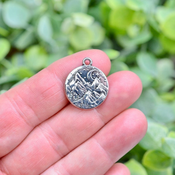 BULK 20  Mountains with Trees  Silver Tone Charms SC6244