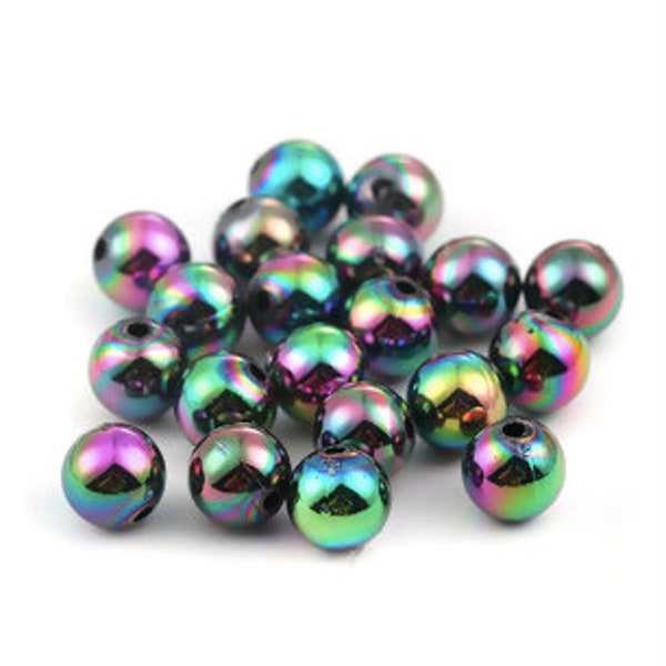 BULK 100  Peacock Multicolor AB Acrylic Round 8mm Beads  BD1100