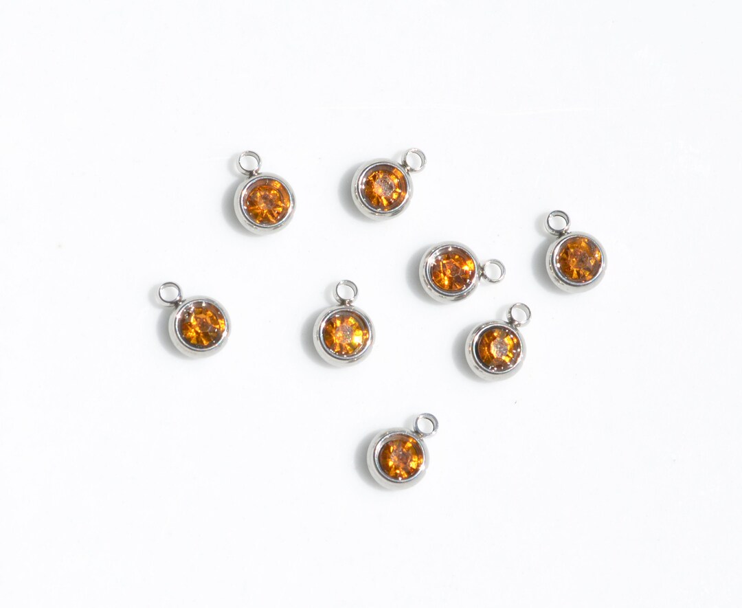 5 Yellow Topaz, Stainless Steel and Glass Birthstone Drop Charms SC1497