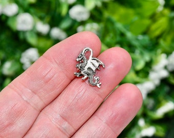 BULK 50 Dragon Silver Tone Double Sided Charms SC6458