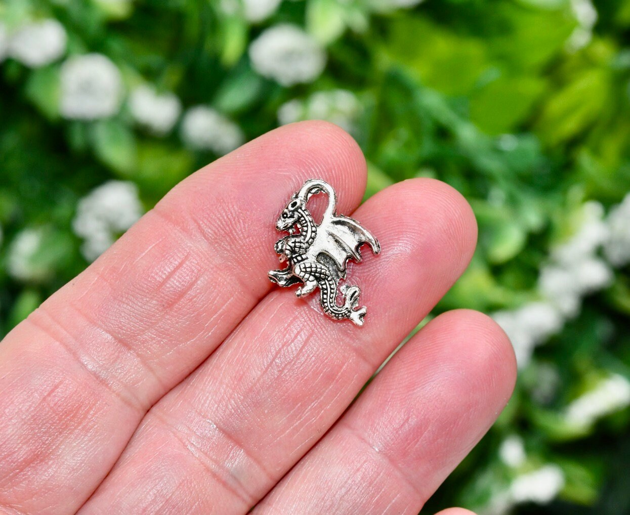 BULK 50 Dragon Silver Tone Double Sided Charms SC6458
