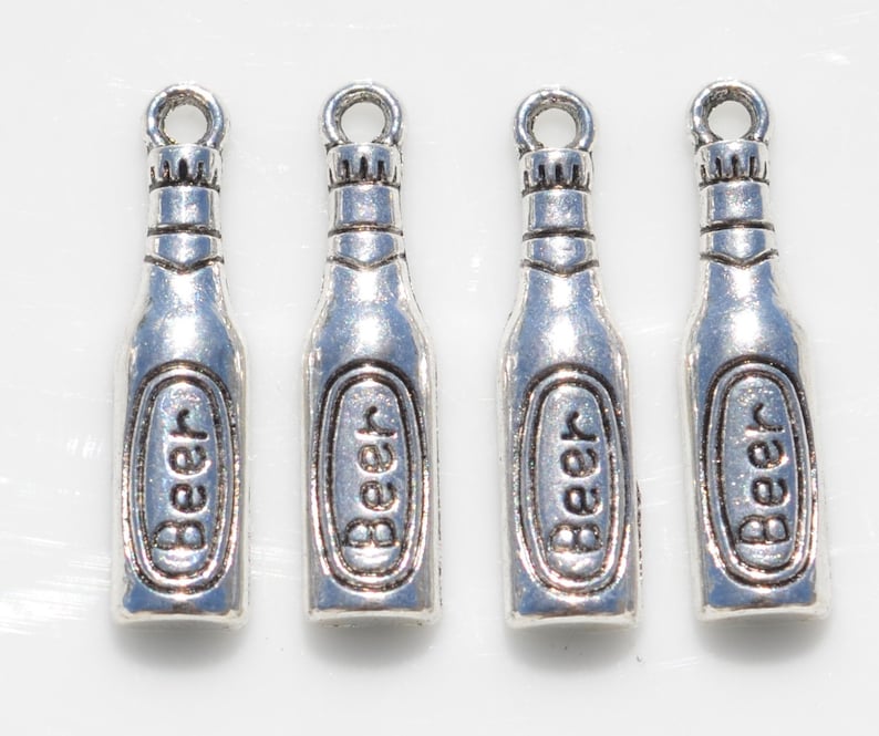 BULK 50 Beer Bottle Silver Tone Charms SC5446