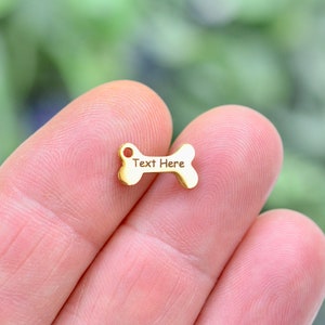 Stainless Steel  Gold Plated Tiny 12mm Dog Bone Shaped Dog Name Laser Engraved Choose your Font Tag EB79E
