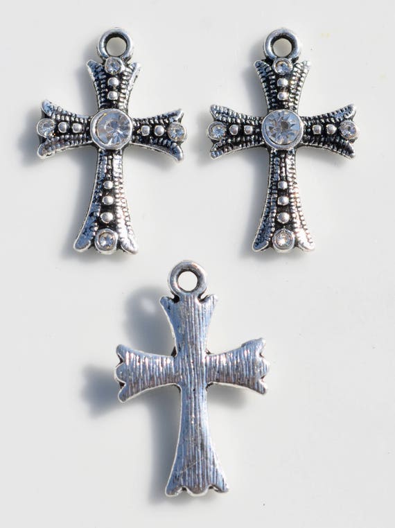 17mm Small Ornate Cross Charms, Antique Silver, Pack of 10 - Golden Age  Beads