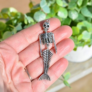Mermaid Skeleton Pendant Necklace Skull Day Of The Dead 30 Long Chain  Horror