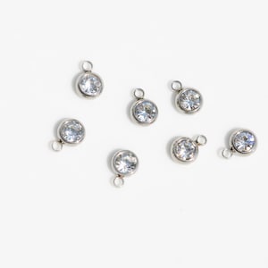 5 Clear,  Stainless Steel and Glass Birthstone Drop Charms SC3961