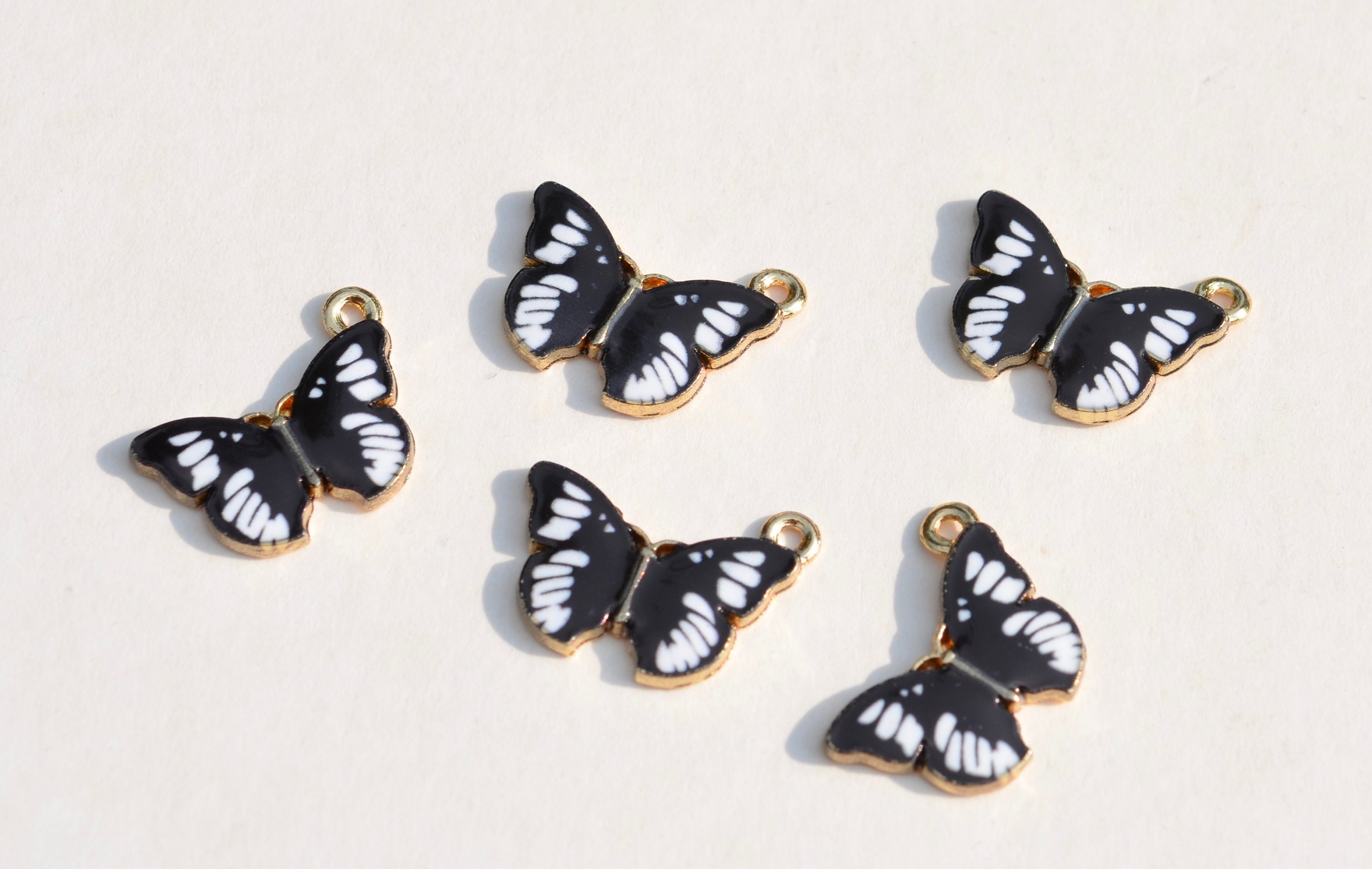 5 Black and White Enamel Butterfly Gold Tone Charms GC5384 Etsy