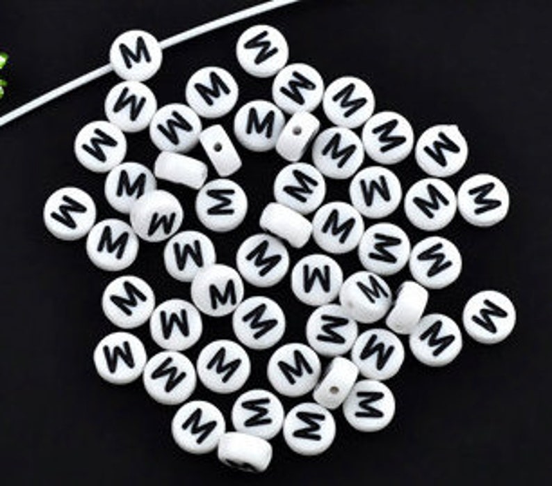 20 White Acrylic Letter M Beads 7mm Round Alphabet Beads Etsy