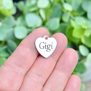 Gigi Custom Laser Engraved  Stainless Steel Heart Charm CC744