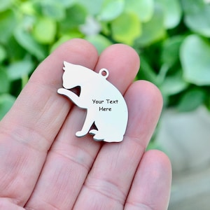 Stainless Steel  Cat Custom Laser Engraved Charm EB150E