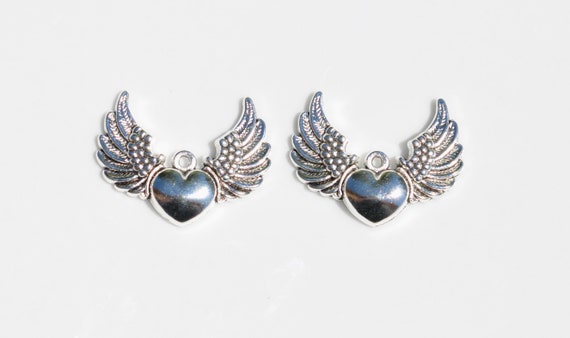 10 Heart With Wings Silver Tone Charms SC5932 - Etsy