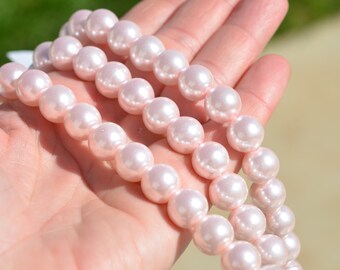 16 Light Pink  Glass Pearl Beads 12mm BD443