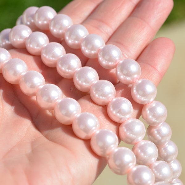 16 Light Pink  Glass Pearl Beads 12mm BD443