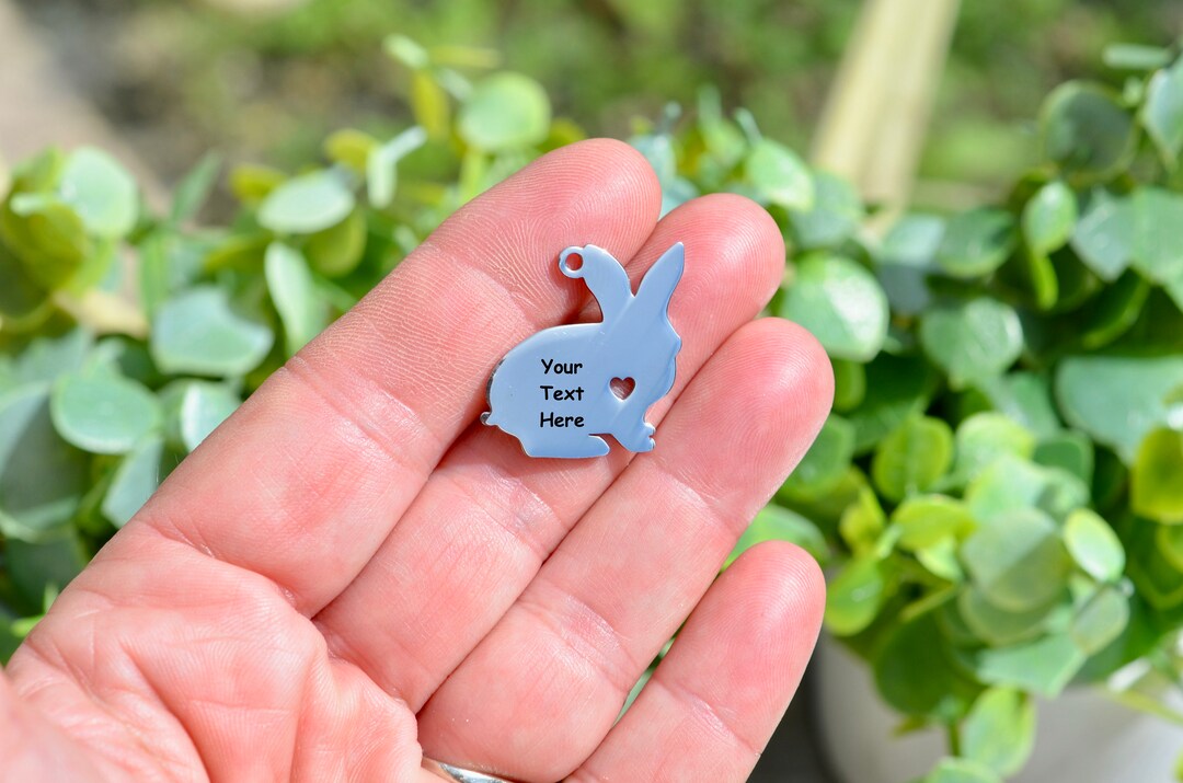 Personalized Stainless Steel Custom Laser Engraved Bunny Rabbit Charm ...