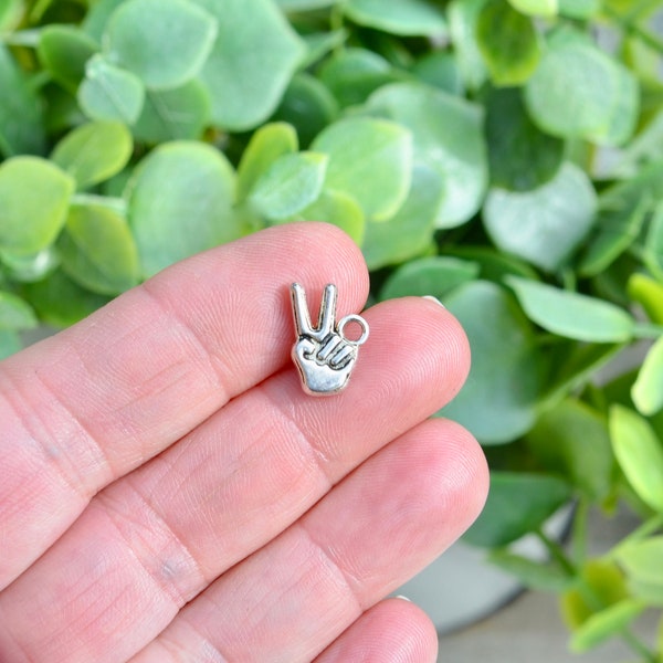 BULK 50  Peace, Silver Tone Hand Gesture Charms SC1672