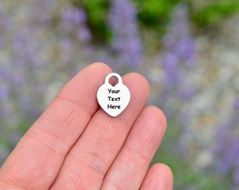 Personalized  Stainless Steel Heart Charm, Laser Engraved, Choose Your Font, and Quantity,  Heart Charm EB35E
