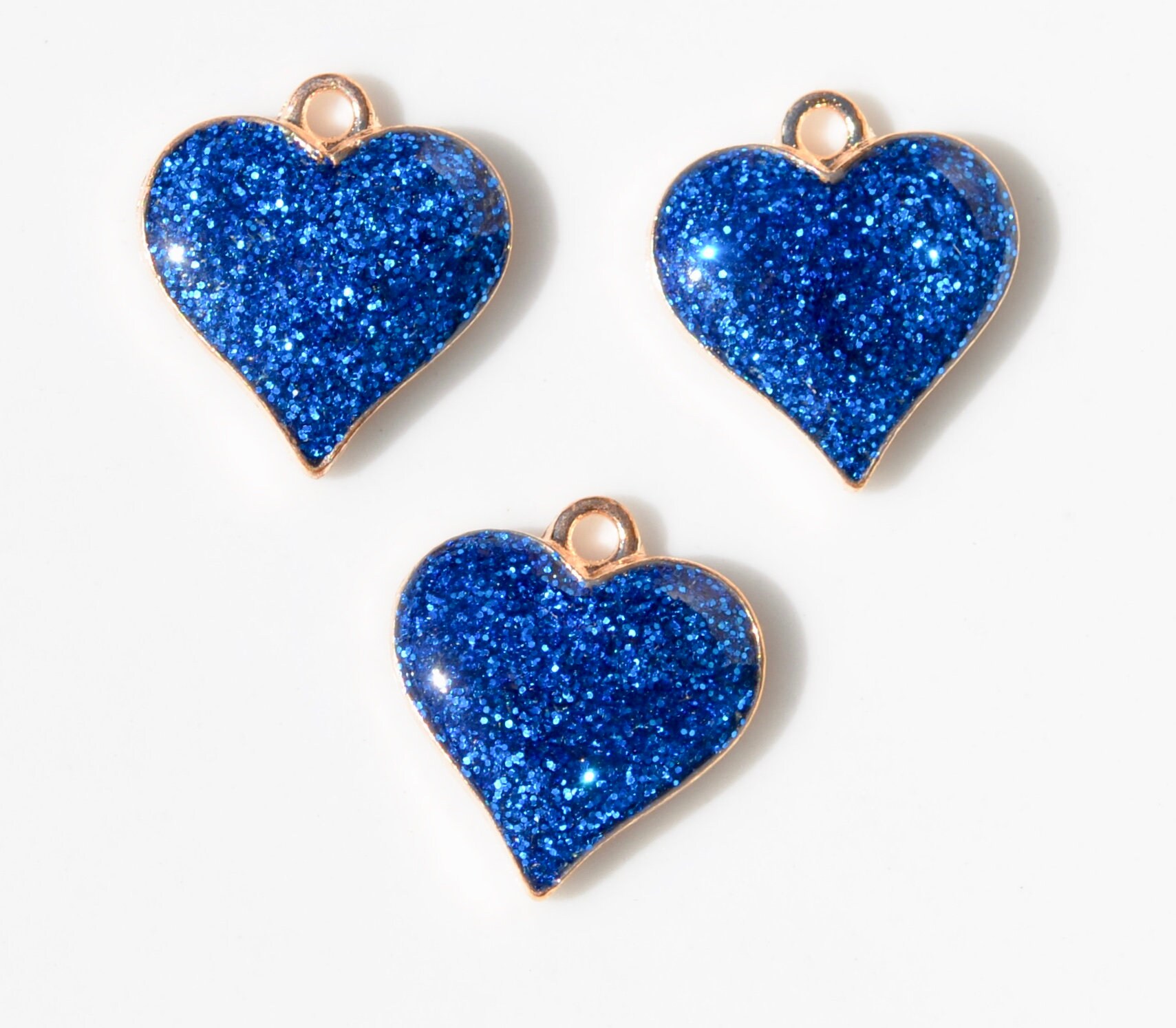 5 Blue Glitter Heart Gold Tone Charms GC5736 - Etsy