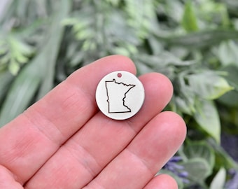 Minnesota State Charm, Engraved MN Outline Stainless Steel Pendant CC749