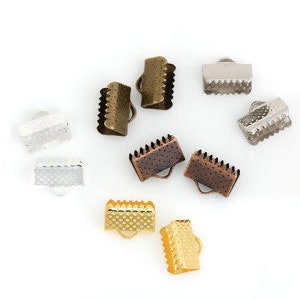 1 Set Ribbon Crimps Mixed Set 250 pieces, of Bronze, Silver, and Gold Tone  10 x 8mm F637