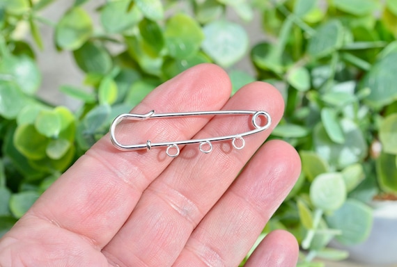 BULK 20 Safety Pin Silver Tone 3 Hole Brooch Pins F669