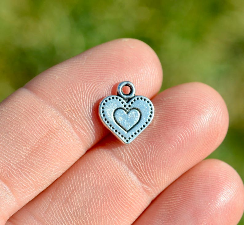 BULK 50 Dotted Heart Antique Silver Tone Charms SC5235
