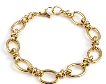 1 Gold Plated Stainless Steel Link 7.5" Charm Bracelet with a Lobster Clasp C1064