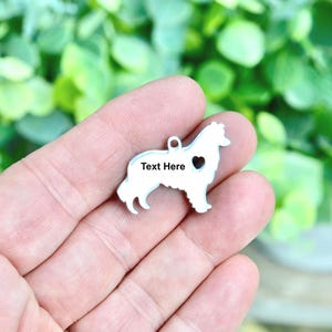 Stainless Steel   Custom Laser Engraved Border Collie Dog Charm EB88E