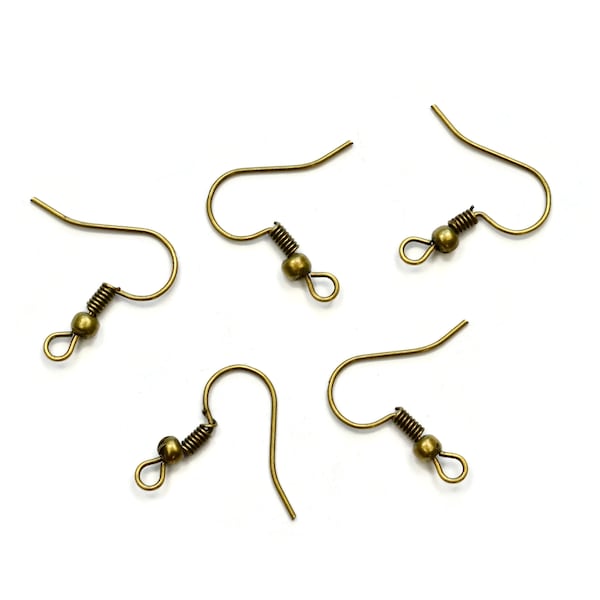 BULK 50 Bronze Tone Open Loop Ear Wires with Coil F318