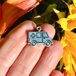 BULK 20  Ambulance Silver Tone  Charms SC1542