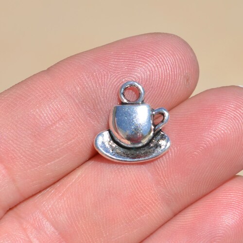 4 20 or 50 BULK Silver Cup and Saucer Charms 3D Cup Tea Etsy