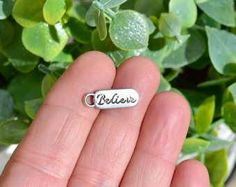 10  BELIEVE Silver Tone Word Charms SC2231