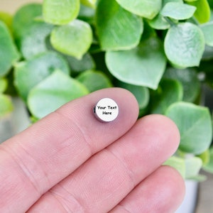 Personalized Stainless Steel 8mm Flat Round Bead, Laser Engraved, Choose Your Font EB200