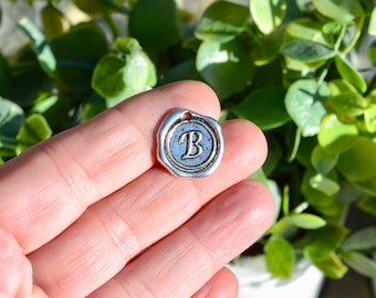 BULK 20  Letter  B, Wax Stamp Silver Tone Charms SC6124