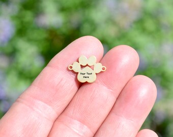 Stainless Steel Gold Plated  Dog Paw Shaped Connector Charm Laser Engraved Choose your Font Tag EB171E