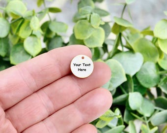 Personalized Gold Plated Stainless Steel Charm, Custom Engraved 16mm Charm, Name Date Charm, Gold Jewelry Pendant EB133E