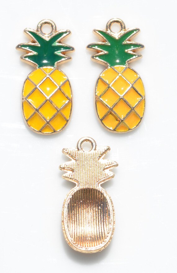 5 Gold With Yellow Enamel Pineapple Charms GC2137 - Etsy