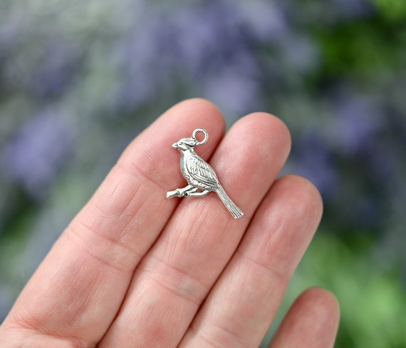 BULK 50   Cardinal Bird Silver Tone Charms SC3757
