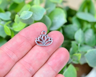 BULK 50  Lotus Flower Silver Tone Charms SC5716