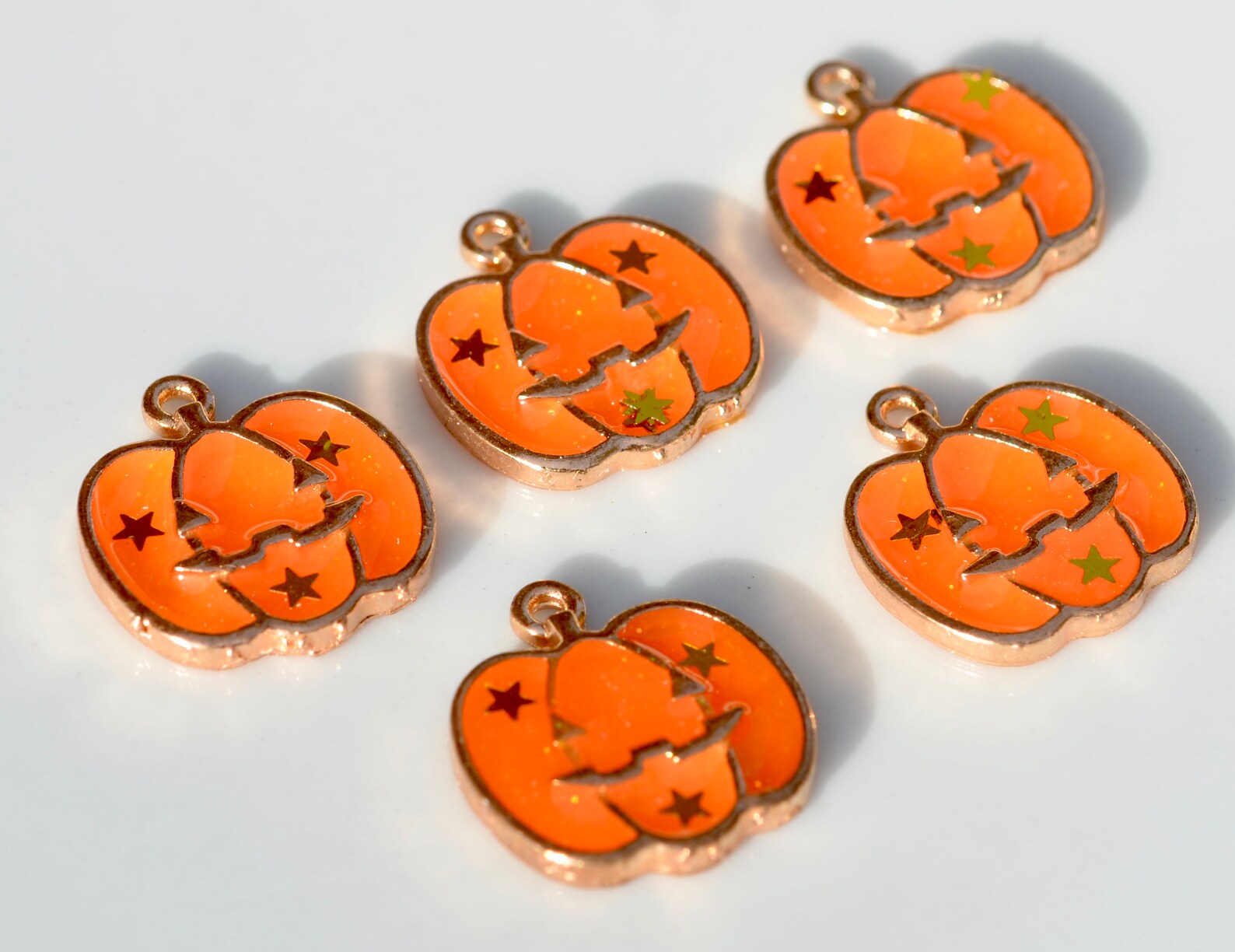5 Orange Jack O Lantern Enamel Pumpkin Charms GC2215 - Etsy