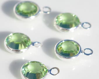 BULK 10 Peridot Swarovski Silver Plated Birthstone Channel 6mm Charms  SC2377