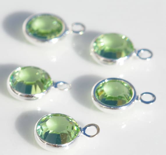 BULK 10 Peridot Swarovski Silver Plated Birthstone Channel 6mm Charms  SC2377