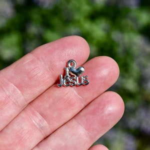 BULK 50  I Love Jesus Silver Tone Charms SC5901